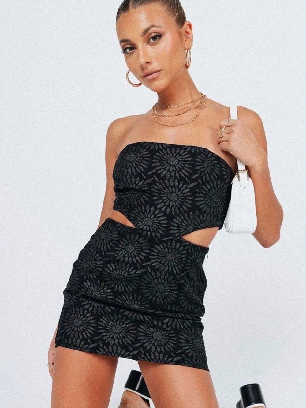 Princess Polly Black Floral Strapless Cutout Mini Dress